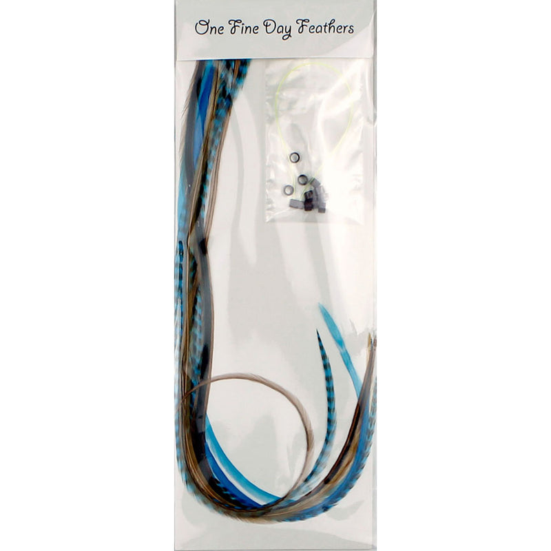 7 Long 11 -13 inch (28 - 33cm) Feather Hair Extensions - Blue Naturals